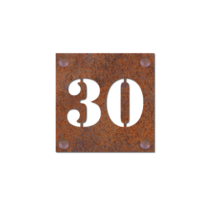 Huisnummerplaat Cortenstaal look – uitgesneden letters 100×100 mm. (Art.397)