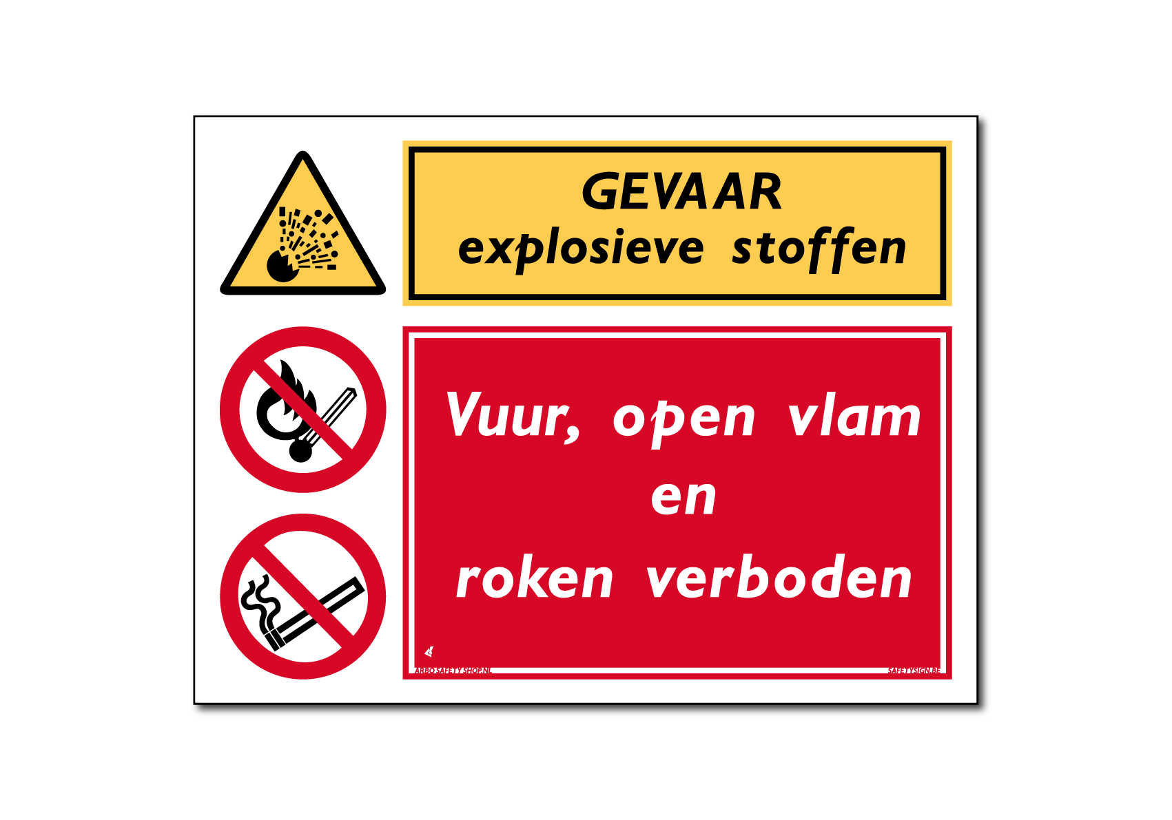 Gevaar Explosieve stoffen Vuur, open vlam en roken verboden (DCO01)