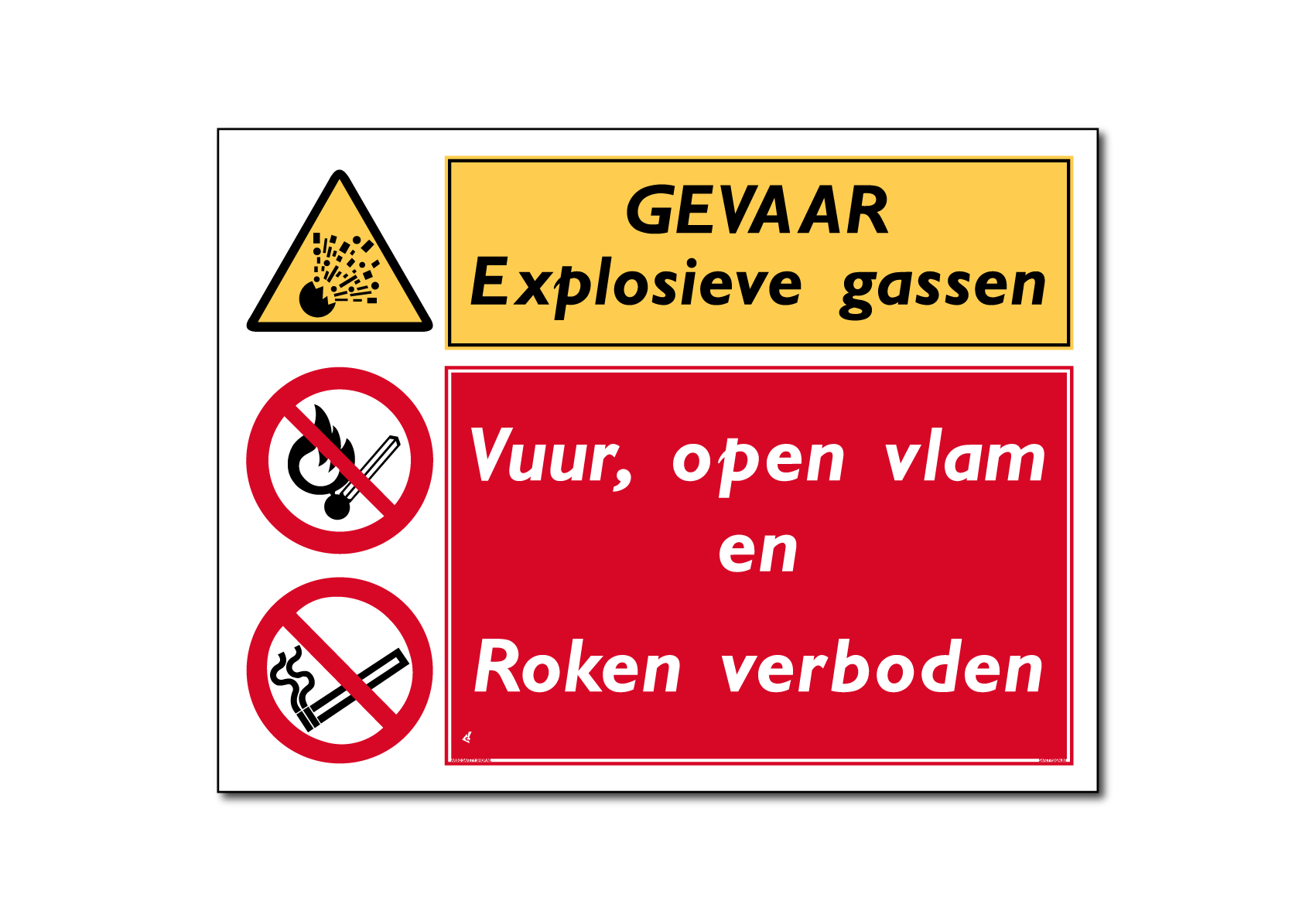 Gevaar Explosieve gassen Vuur, open vlam en roken verboden (DCO05)