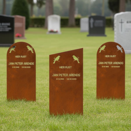 Ontdek de tijdloze elegantie van een cortenstaal grafzerk van MijnNaamplaat